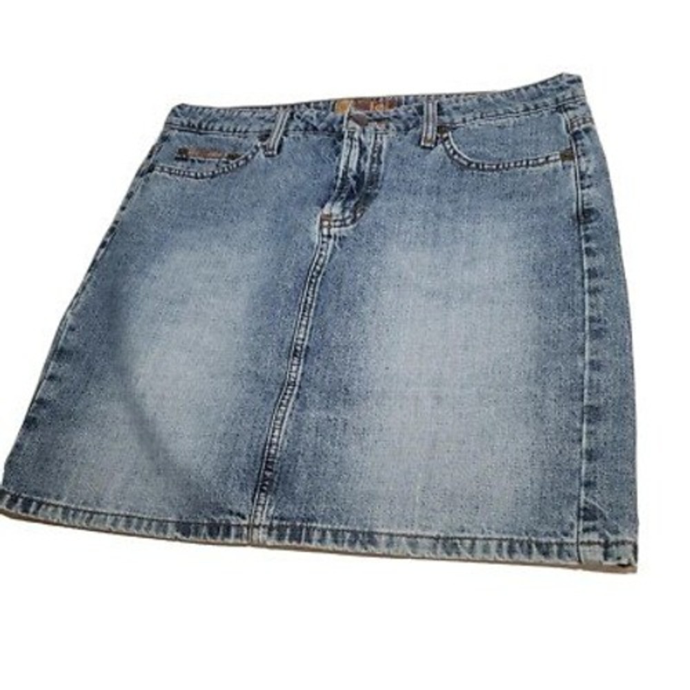 LEI Denim vintage Mini Skirt Medium Wash Blue Cotton Size 13 RN 89083